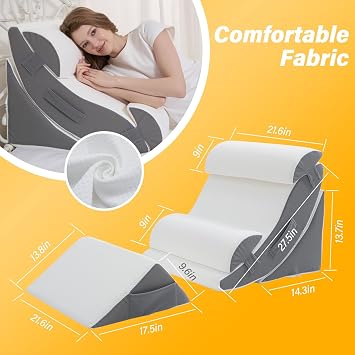 Wedge Pillow Set for After Surgery 5PCS Orthopedic Bed Wedge Pillow Set for Sleeping, Body, Back and Leg Pain Relief