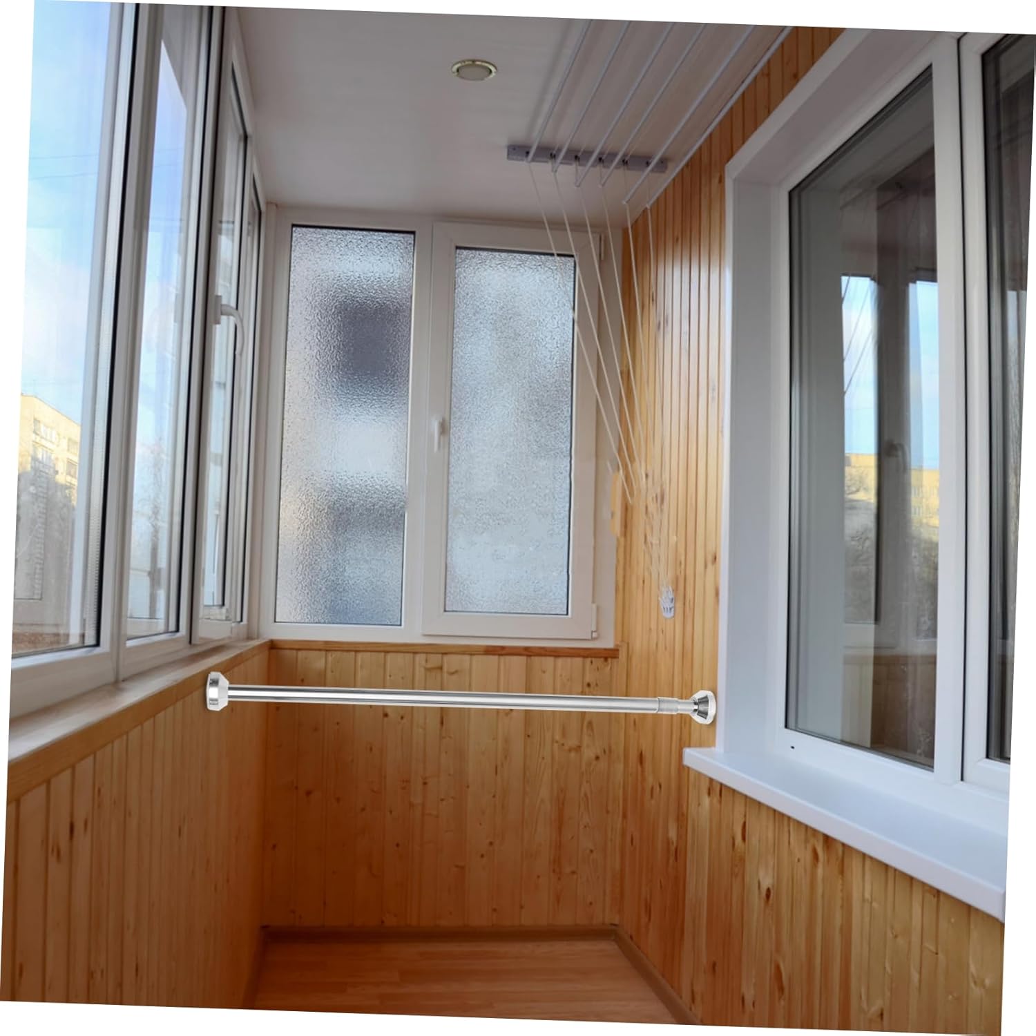 Adjustable Tension Rod Stainless Steel Retractable Support Rod for Curtains No Drilling for Bay Windows