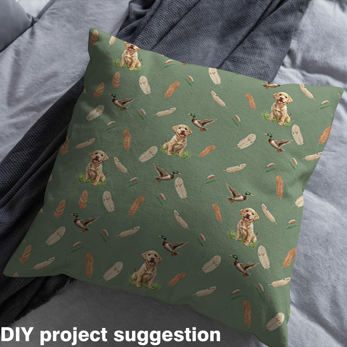 Erosebridal Animals Fabric by The Yard,Wild Mallard Duck Pet Dog Wildlife Upholstery Fabric for Teens,Grass Setaria Feather Waterproof Pattern for Quilting Sewing,2 Yards,Brown Pale Yellow Green