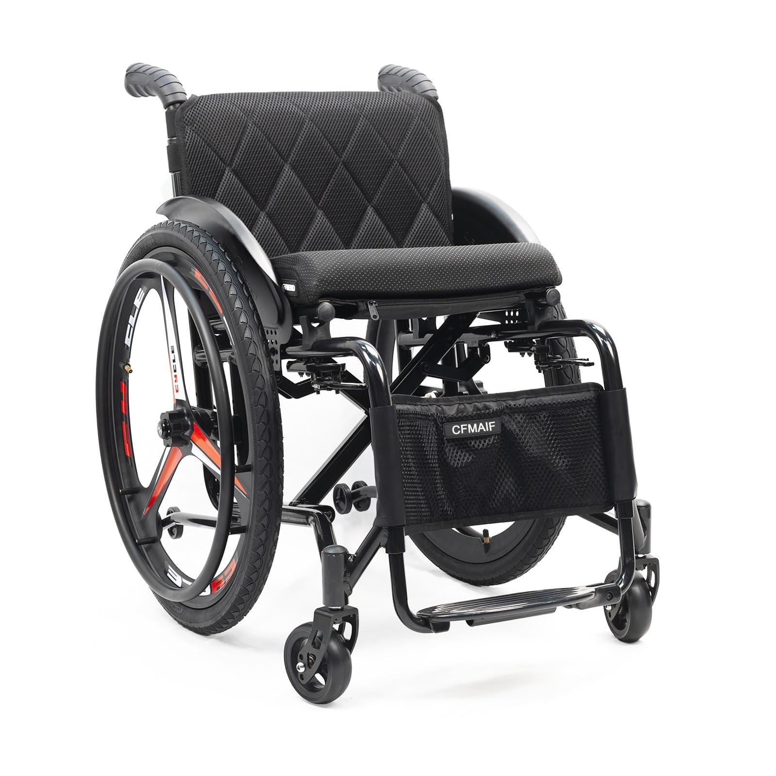 Silla de ruedas deportiva, manual, Plegable, ultraligera,Transporte,Aluminio,Reposapiés abatibles,Frenos de mano(Daily,43cm/16.9in Seat)