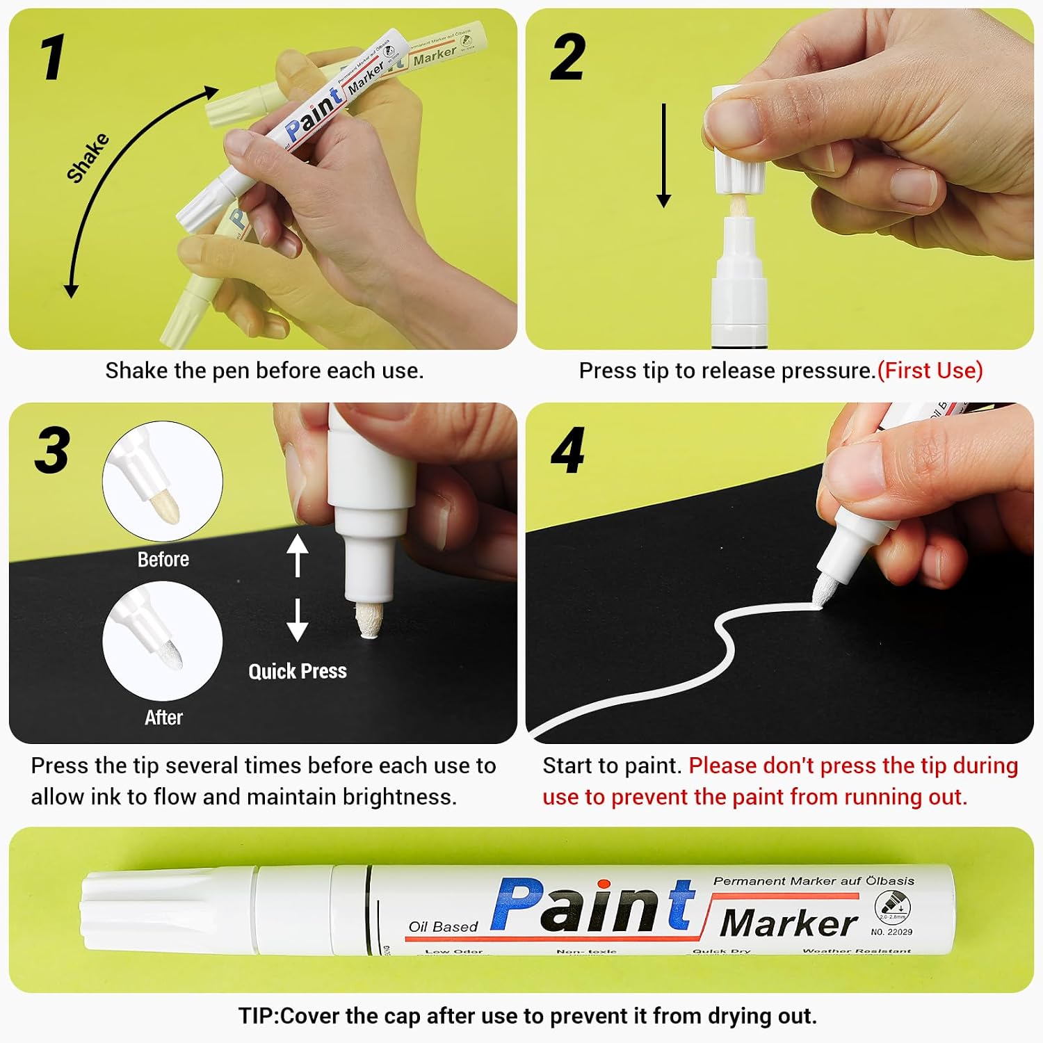 DAPAWIN White Paint Pen Permanent Marker Waterproof 4 Pack Outdoor Pens markers for Metal,Rocks,Wood,Plastic,Tire,Glass,Fabric,Medium Tip,Oil Based Paint Markers White Markers Permanent