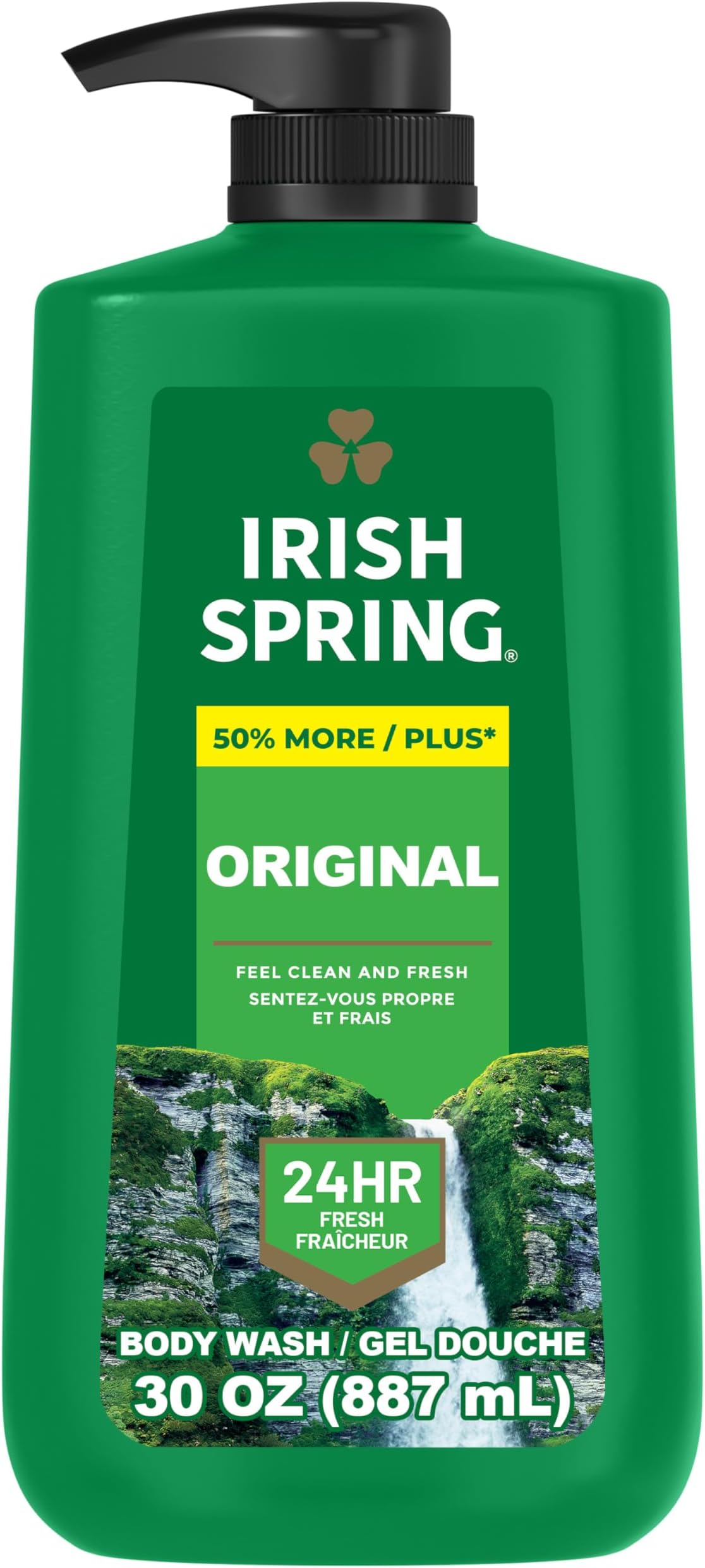Irish Spring Original Moisturizing Body Wash for Men, 24-Hour Fresh, Face and Body Wash, Biodegradable Ingredients, Paraben Free, Cool Fresh Scent, 30 fl oz Pump Bottle