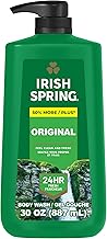 Irish Spring Original Moisturizing Body Wash for Men, 24-Hour Fresh, Face and Body Wash, Biodegradable Ingredients, Paraben Free, Cool Fresh Scent, 30 fl oz Pump Bottle