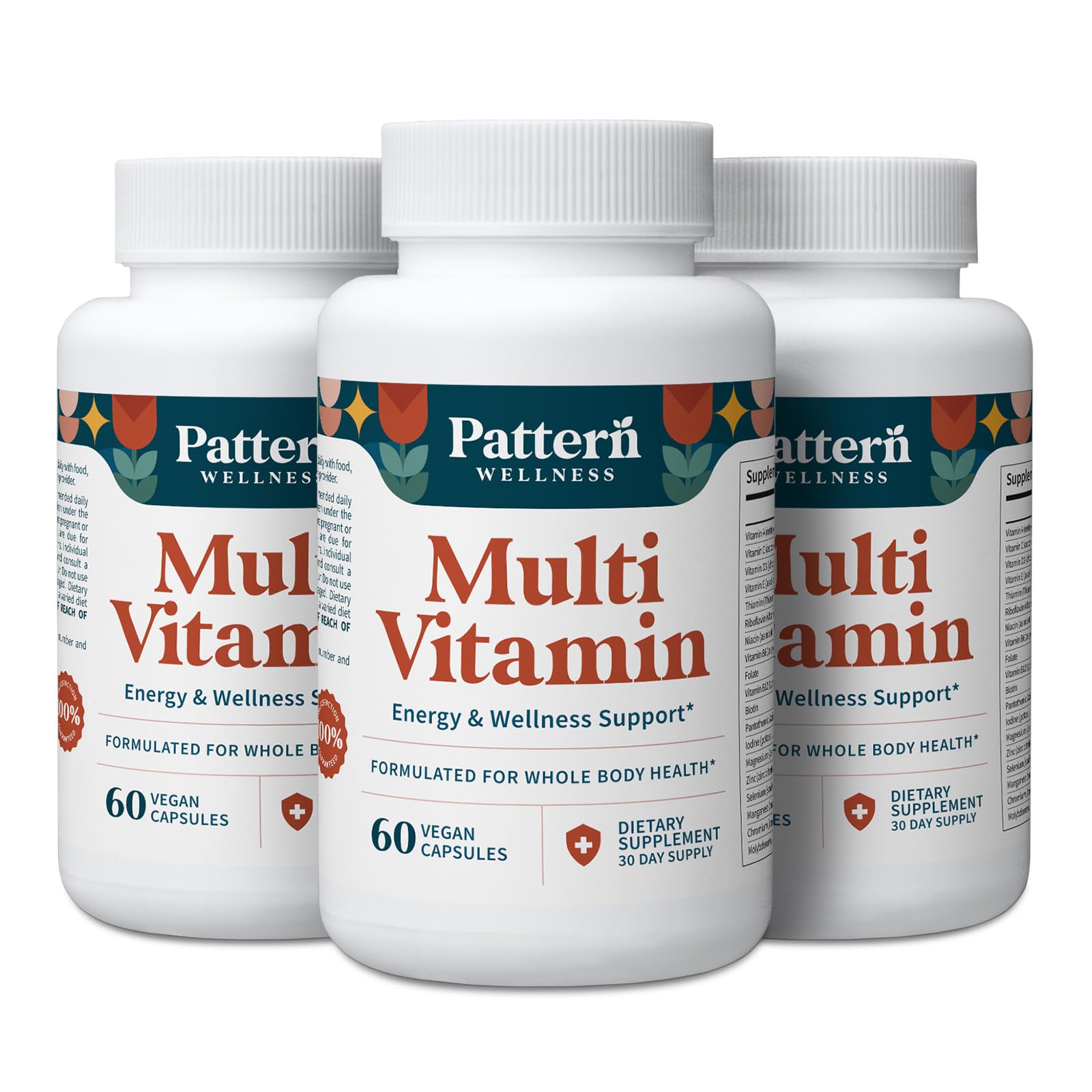 Pattern Wellness Multivitamin for Men & Women – 180 Vegan Capsules | Vitamin A, B, C, D, E – Supports Energy & Wellness – Whole Body Health – Daily Multivitamin Supplement