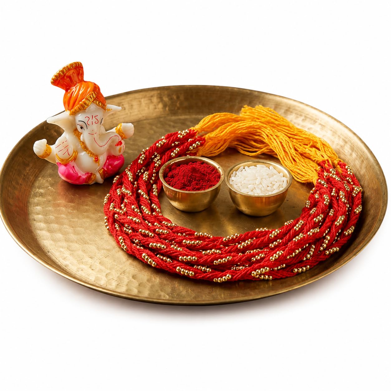 Set of 12 Traditional Moli Thread Rakhi for Brother, Elegant Ganesha Idol Combo with Roli Chawal Tika Pack, Auspicious Rakshabandhan Gift Set for Bhaiya #dzn-14-image-29