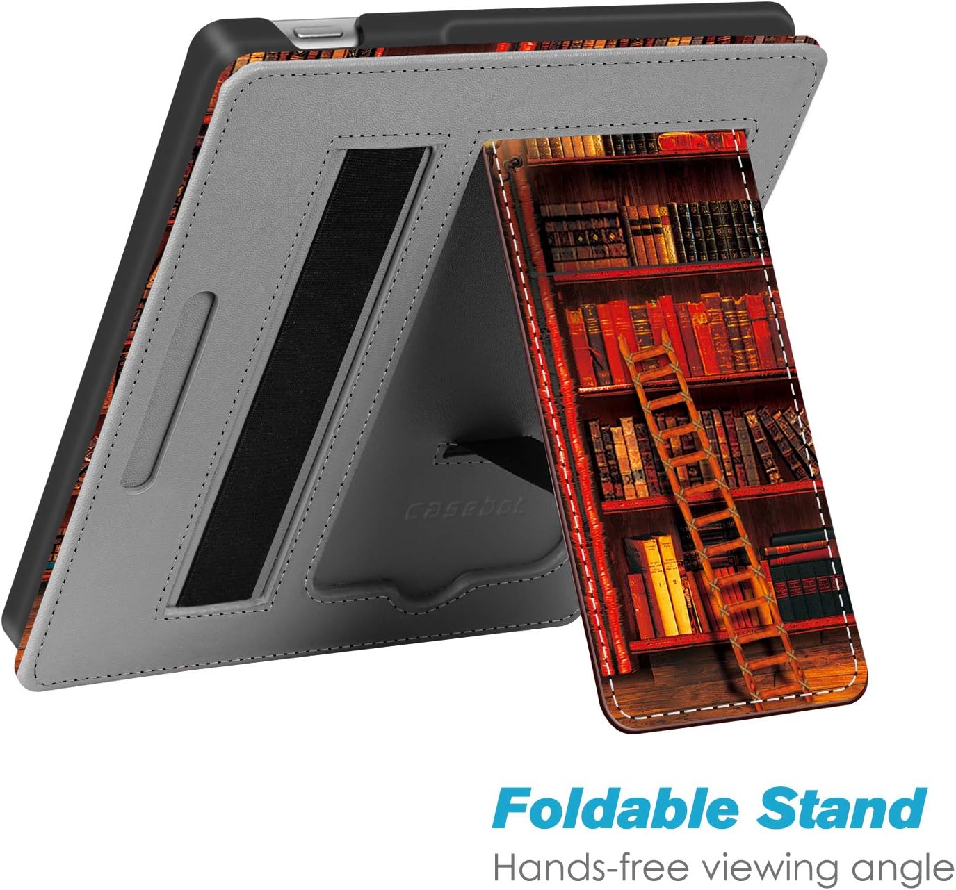 CaseBot Stand Case for All-New Kindle Oasis (10th Generation, 2019 Release and 9th Generation, 2017 Release) - Premium PU Leather Sleeve Cover with Card Slot and Hand Strap, Library