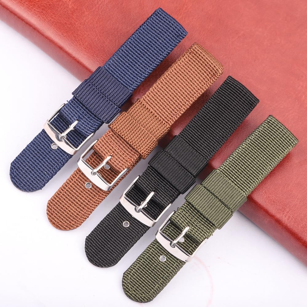 Nylon Watchband 18mm 20mm 22mm 24mm 4 Colors Canvas Leather Watch Strap Waterproof Sport Men Accessories Bracelet(Black,18mm)