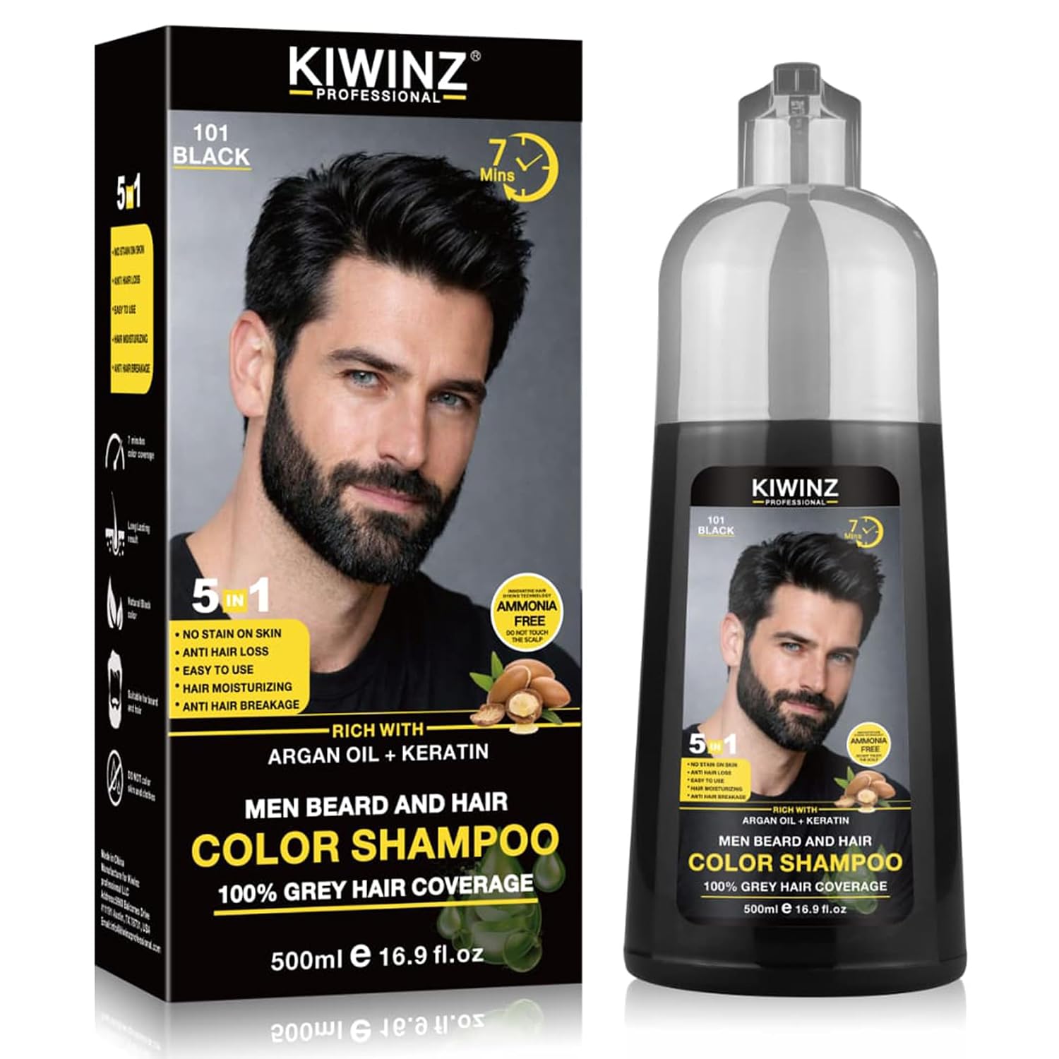 Black Hair Color Shampoo for Men – 5 in 1 Hair Dye...