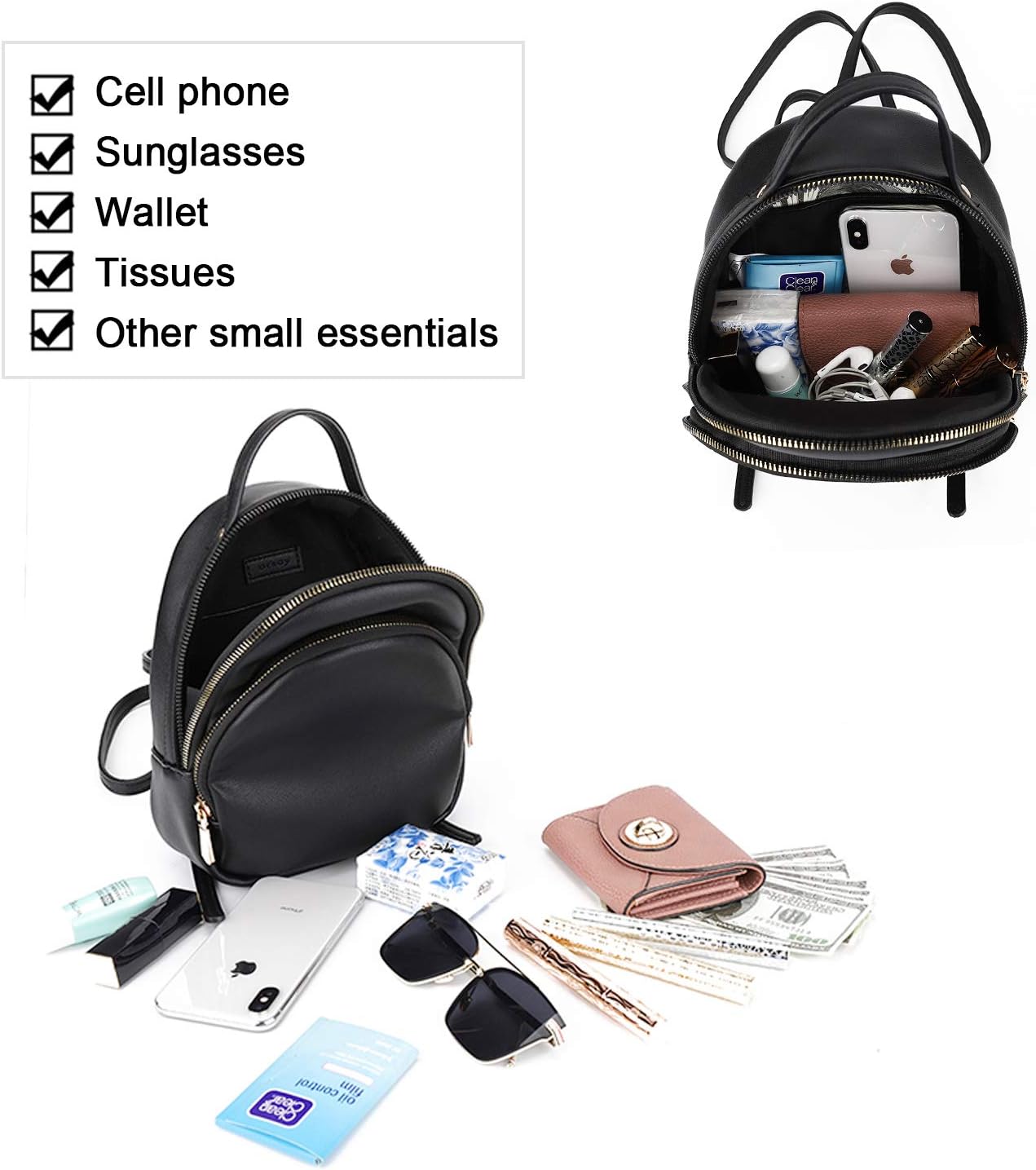 Amazon.com: Mini mochilas para niñas adolescentes,Bolso de la mochila de  cuero de la PU de la manera de las mujeres,Tamaño pequeño y lindo, Negro, S  : Ropa, Zapatos y Joyería