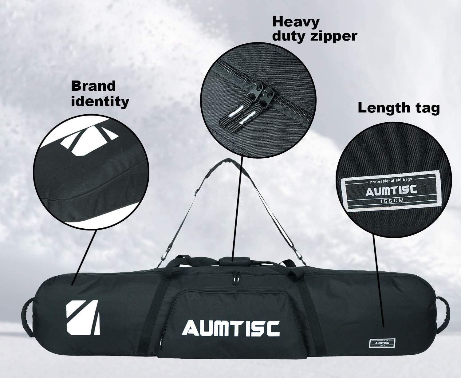 AUMTISC Snowboard Bags - Padded Ski & Snowboard Storage Travel Bag - Length 155cm, White, 155 cm - Image 4