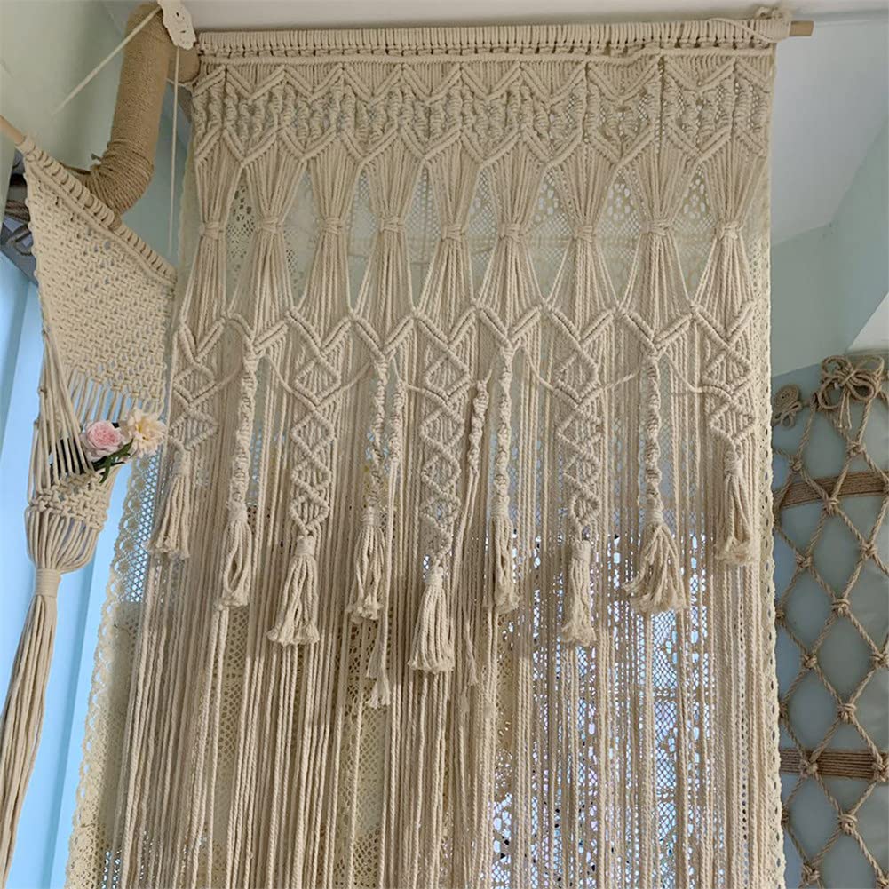 Rideau macramé fait à la main tapisserie murale pour décoration de mariage rideaux de fenêtre ivoire 90 cm l x 180 cm L