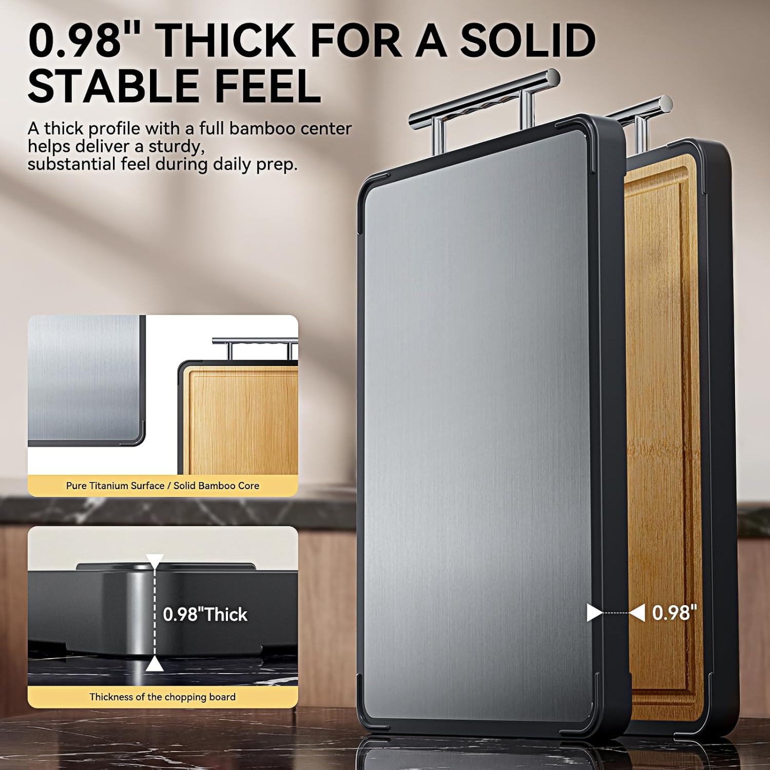 Titanium Bboo Cutting Board for Kitchen, Double Sided Cutting Board,