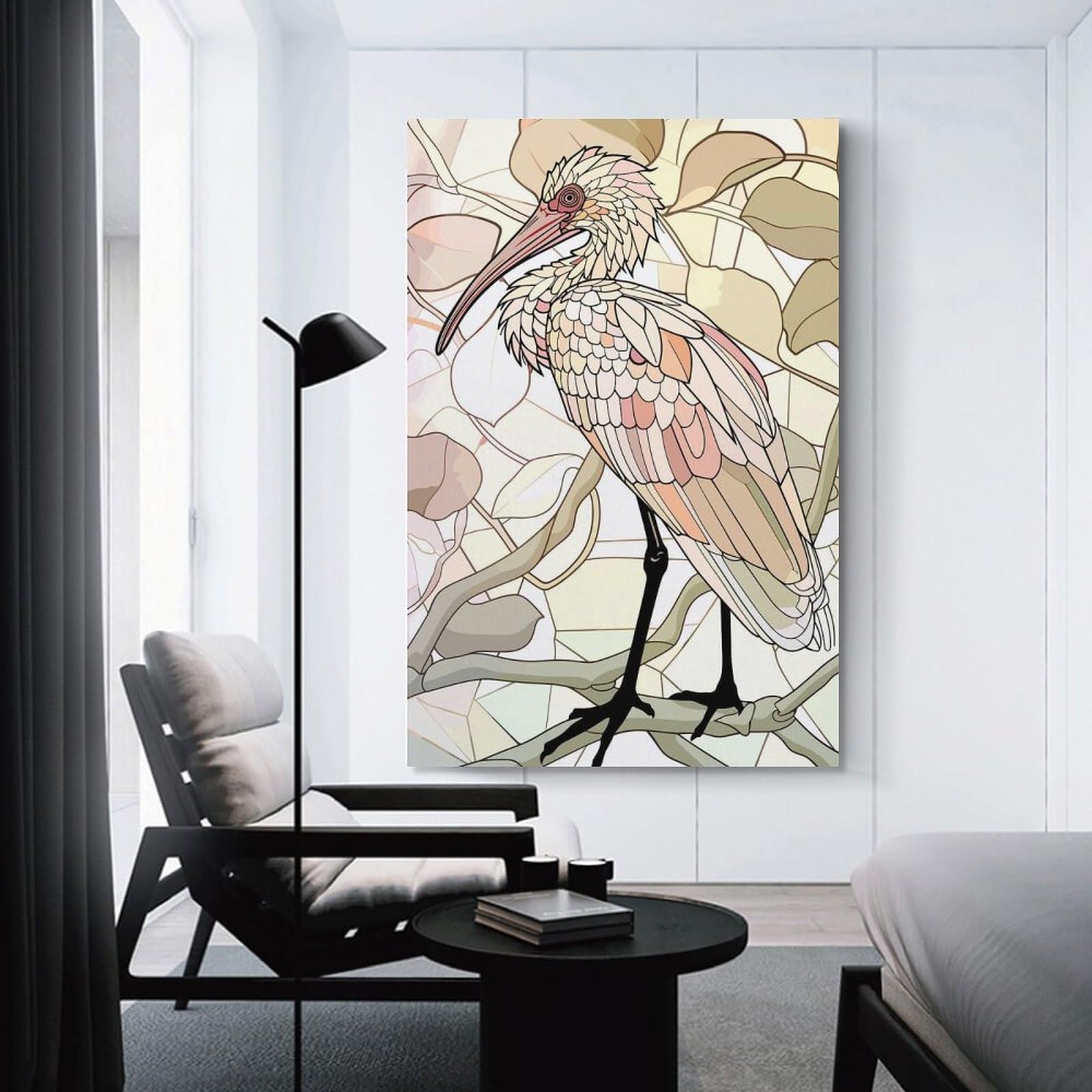 Junmoney Canvas Art Print Art Nouveau Bird on Branch, 24x36inch(60x90cm), for Office, Study Or Home Workspace, Home Office Artwork with Decorative Appeal