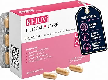 GlocalCare Rejuvi Collagen Booster 300mg Ovoderm Vegetarian Collagen for Skin Elasticity, Firmness & Joint Support Biotin, Grape Seed Extract, CoQ10 - 30 Capsules