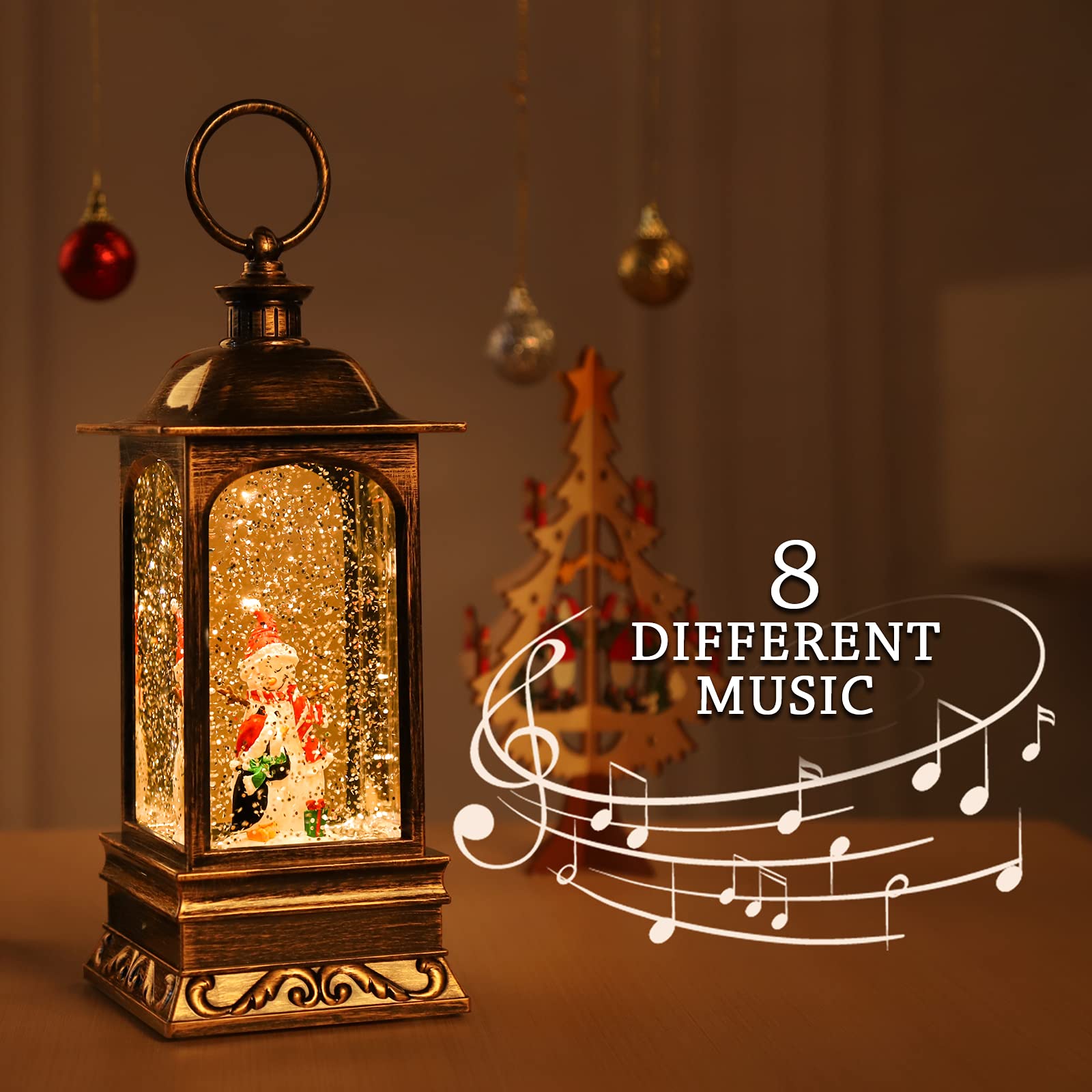 Weihnachts Schneekugel Laterne - Retro Deko Mit Beweglichen Figuren