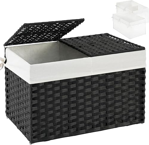 SETVSON Storage Basket with Lid PE Rattan Storage Basket 105L, Black
