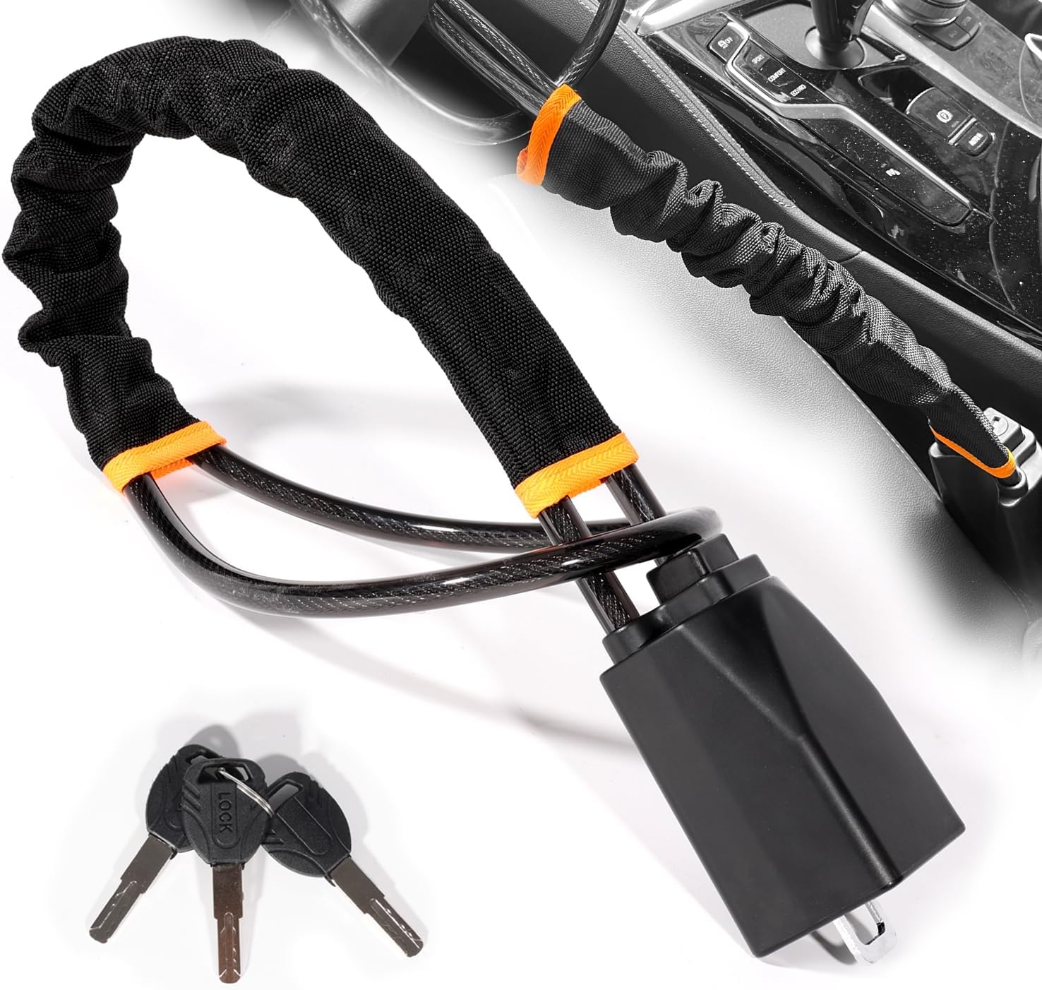 Steering Wheel Lock - Double Anti-Theft Device With 3 Keys, Easy to Lock or Unlock, Universal Fit for Car, Van, Trucks, SUV (Black)