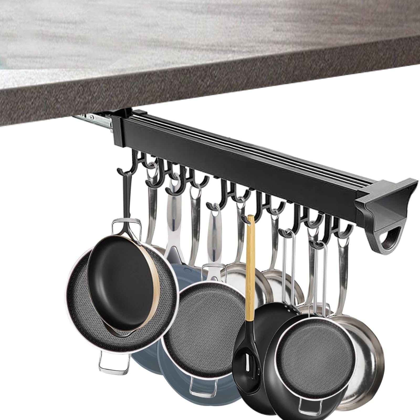 Porte-cravates et organiseur de casseroles extractible avec rail de suspension alu