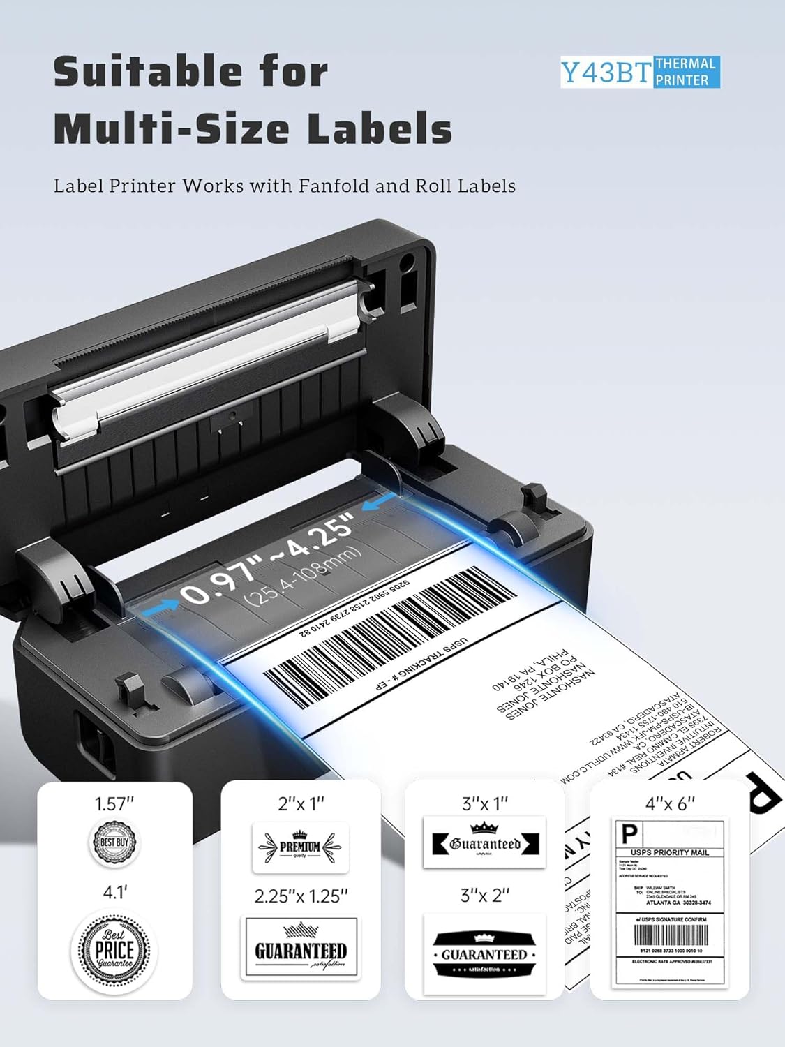 Shipping Label Printer 4x6 Bluetooth Thermal Label Printer for Small Business, Warehouse or Home Office, Compatible with Windows iOS Android Mac, USPS Amazon Etsy