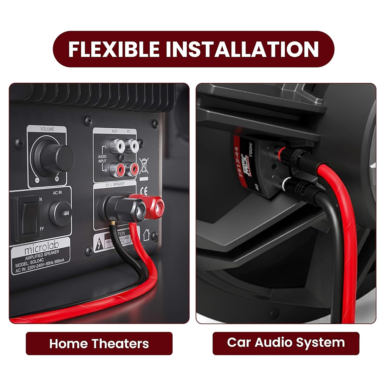 16/2 Gauge Speaker Wire 50FT, 16 AWG 2 Conductors OFC Pure Copper Electrical Red Black Cable for Car Speakers Stereo, Home Theater, Automotive Wire, Aluminum Foil Shield, Flexible Clear PVC