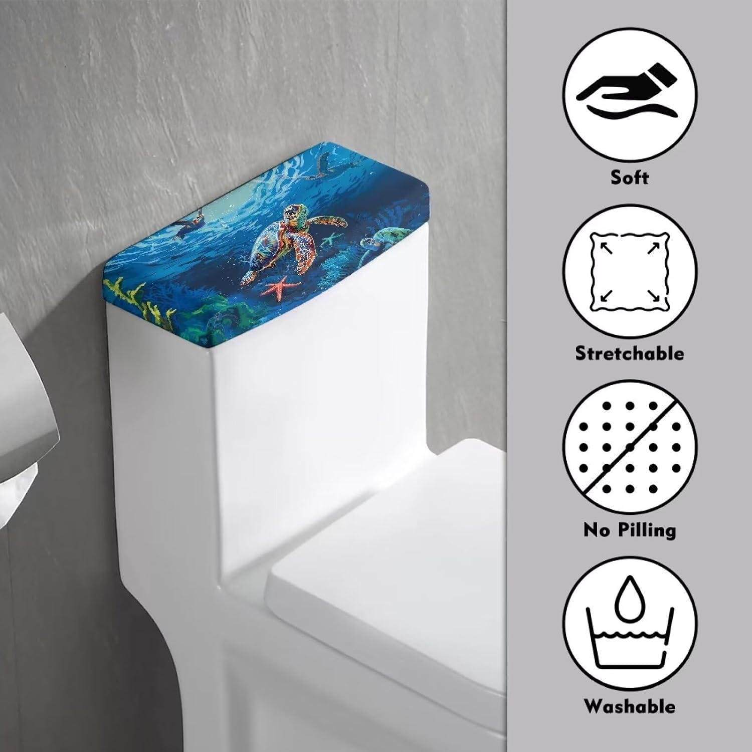 Ocean Blue Toilet Tank Lid Cover Sea Turtle Absorbent Toilet Tank Protector Cover for Home Decoration Bathroom Washable Lightweight Soft Replacement for Home Decor