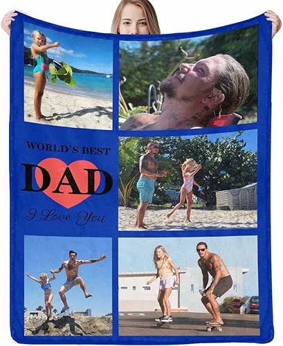 D-Story Manta personalizada con texto fotográfico, manta personalizada con imagen, regalo conmemorativo para papá y familia en el día del padre,