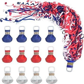 12pack 4th of July Red White & Blue Confetti Poppers No Mess, Hand Throw Party Poppers, Magic Paper Cracker for Celebrating 4th of July, Conventions, Party Present