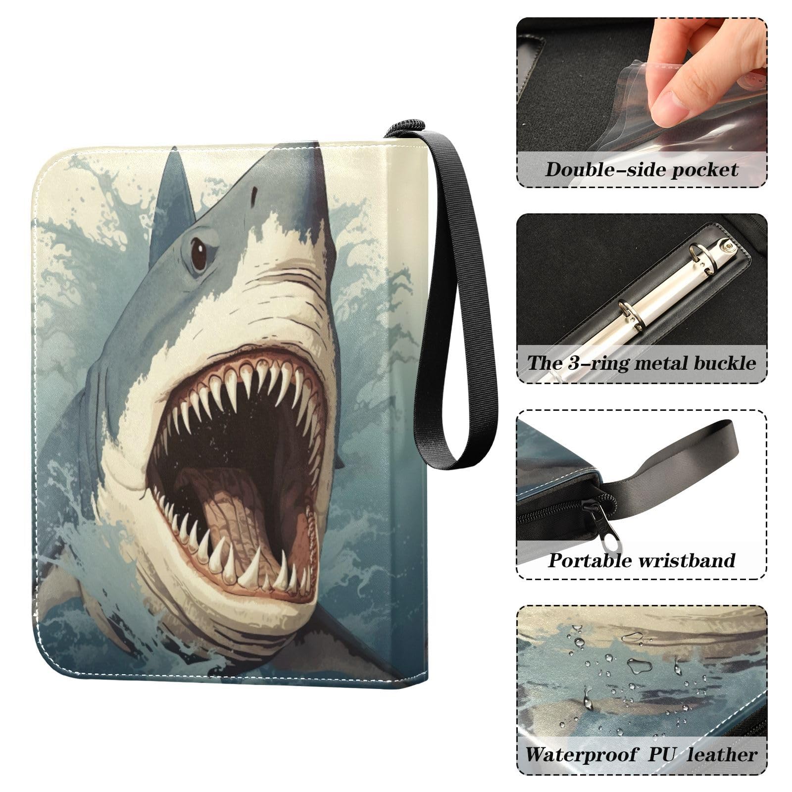 Amazon.com: Coikll Fierce Shark Card Binder with 50 Removable Page Sleeves  PU Leather Collectible Trading Card Albums Book with Zipper for Games Card,Baseball  Cards : Toys & Games