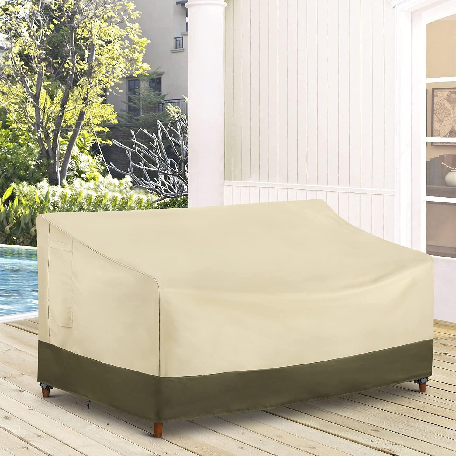 SunPatio Outdoor Sofa Cover 100% Waterproof, Patio Sofa Cover 600D Heavy Duty, UV & Rip & Dust Resistant, All Weather Protection, 90" W x 34" D x 25“/32" H, Beige & Olive : Patio, Lawn & Garden