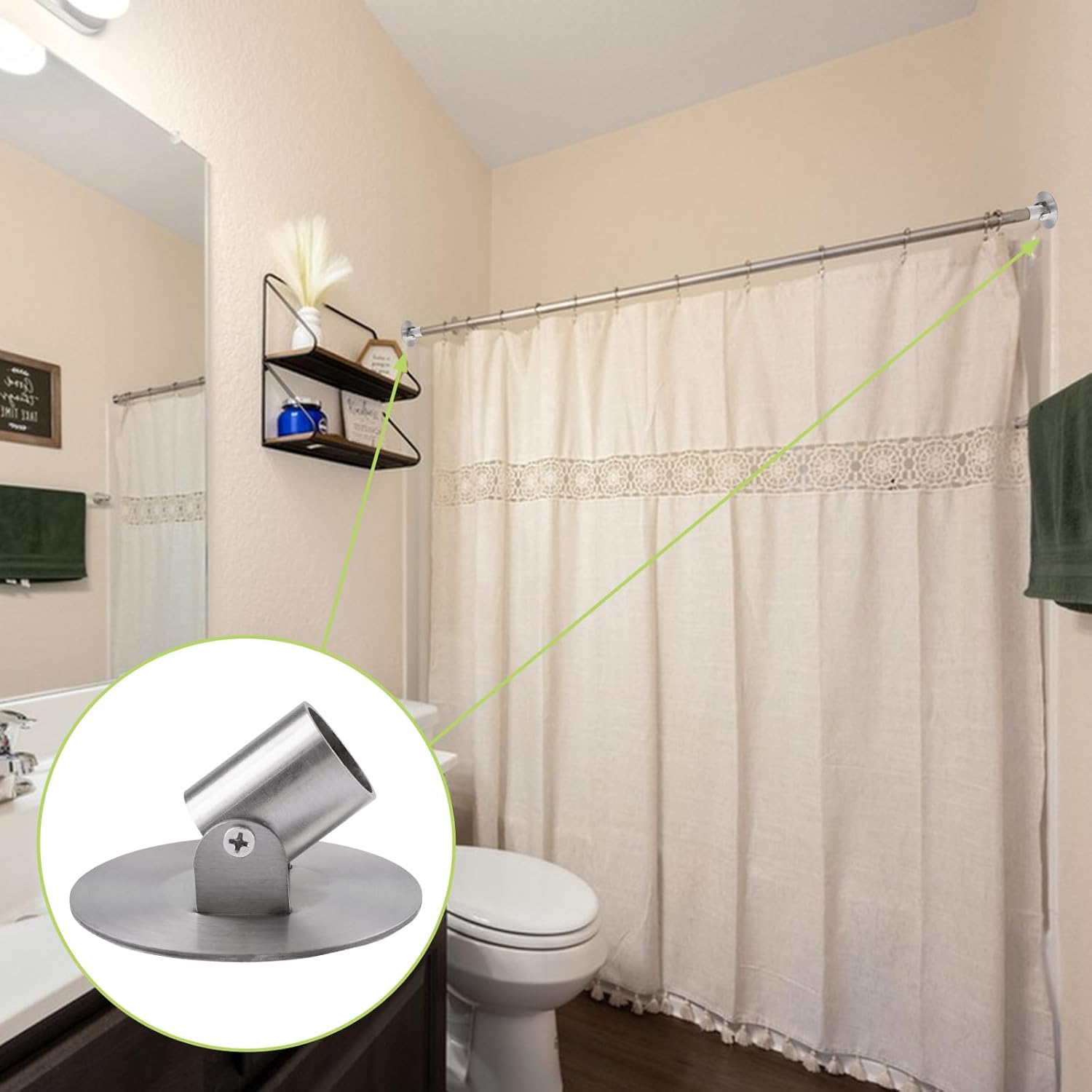4pcs Shower Curtain Rod Bracket, 26mm Inner Diameter Titanium Steel Curtain Rod Holders Shower Curtain Rod Single Swivel Flange(Silver)