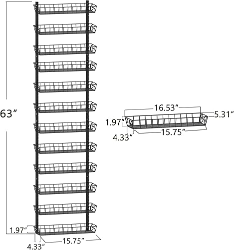 Miniatura 6 de SWOMMOLY Organizador ajustable de pared para especias, 12 niveles de doble uso (multiuso), estante de especias colgante para puerta de armario de