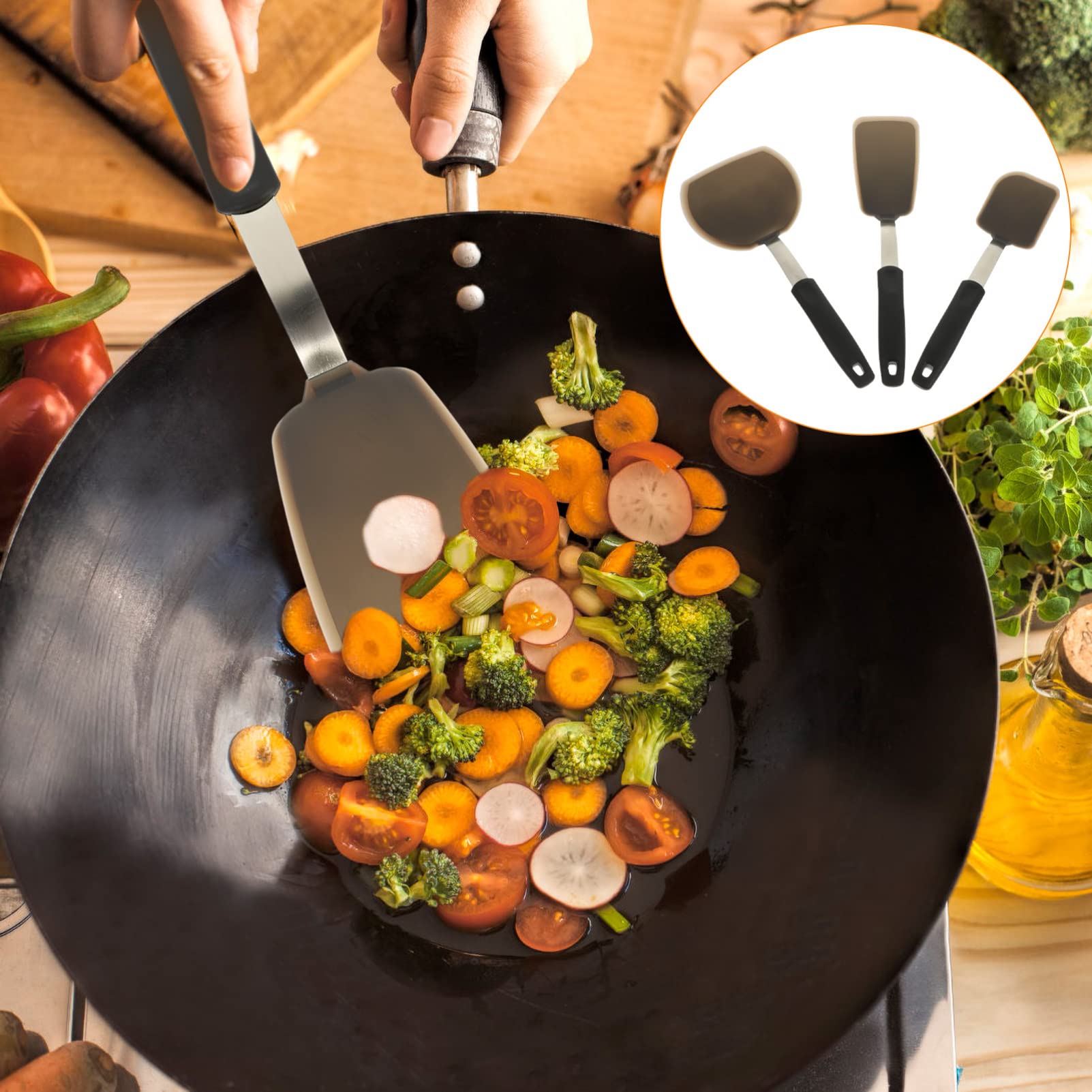 Yardwe 3piezas Espátulas De Silicona Para Cocina De Herramientas Multifuncionales Para Cocinar y Antiadherente Control Óptimo y Fácil Limpieza