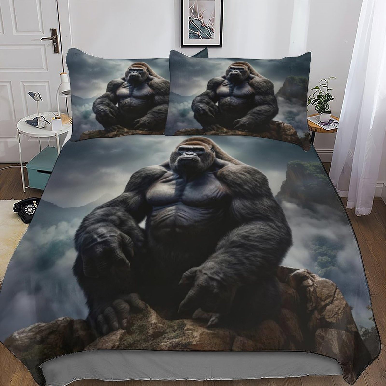 Dcccy Girls Gorilla Bedding Set Duvet Cover Soft Quilt Cover For Kids, Boys And Teens 3 Pieces With Pillowcase Cosy Bed Linen Double (200X200cm)
