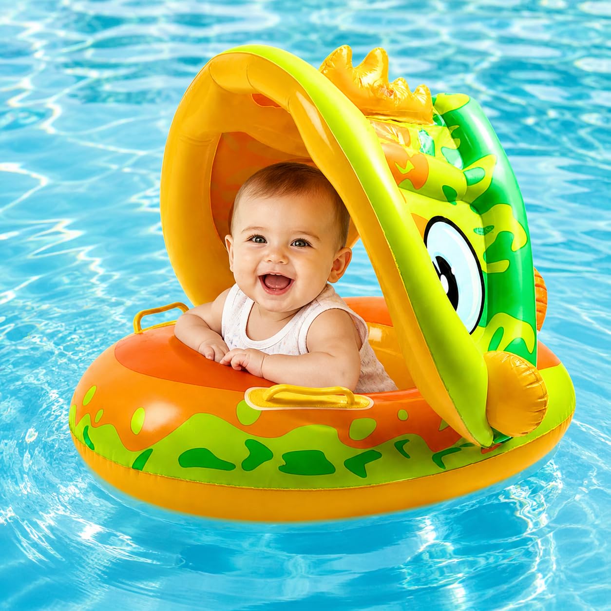 Baby Pool Float with Canopy & Sunshade, Inflatable Infant Swimming Float Ring Seat with UV Protection, Safe Baby Swim Trainer for Pool & Beach (6–36 Months)-image-48