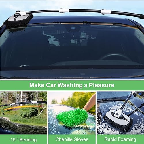 Miniatura 3 de Trapeador de lavado de auto, cepillo de lavado de auto doblado de 15, varilla ajustable de 3 secciones más barra de extensión de 56.7 pulgadas,