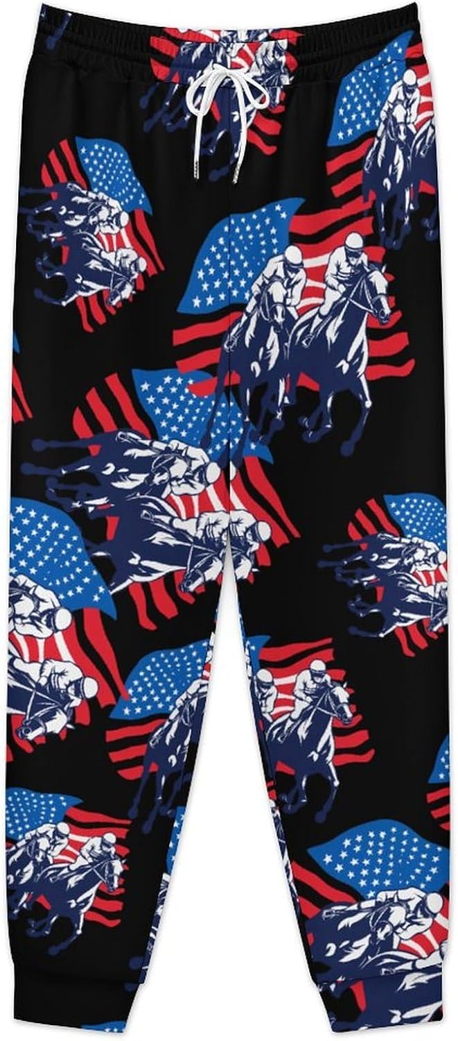 USA Flag Horse Racing Equestrian Men's Pants Athletic Workout Sweatpants Jogger Casual Pant for Sports Home