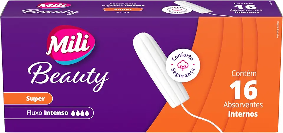 Mili Beauty Absorvente Interno Super, Fluxo Intenso, Uso Interno, 16 Unidades