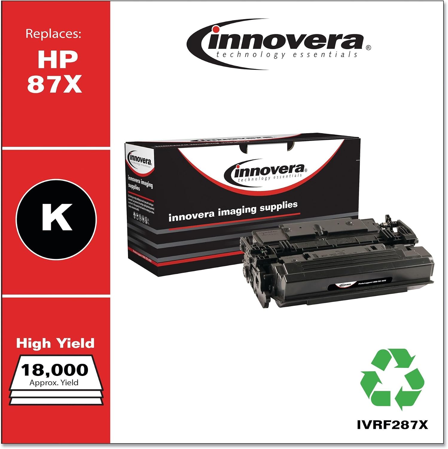 Innovera Remanufactured Black High-Yield Toner, Replacement for 87X (CF287X), 18,000 Page-Yield