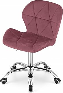 Swivel Chair with Wheels - Height- Folding Upholstered Chair - Home Office Velvet Chair With Geometric Upholstered and Chrome Plated Foot