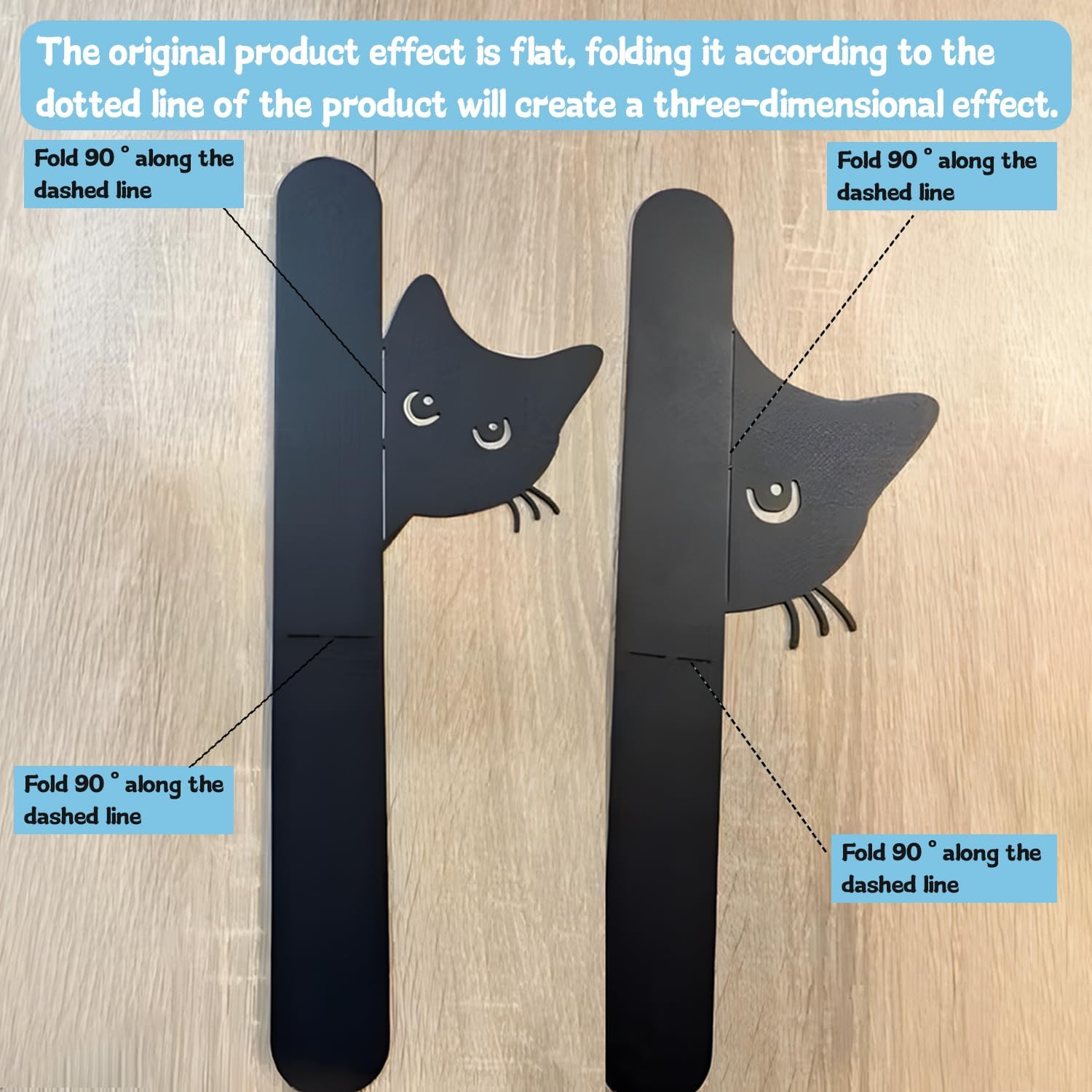 Metal Cat Bookends, 1 Pair Cute Cat Bookends for Shelves Decorative for Home Office Desk Bookshelf Decor (Black,Full-face)