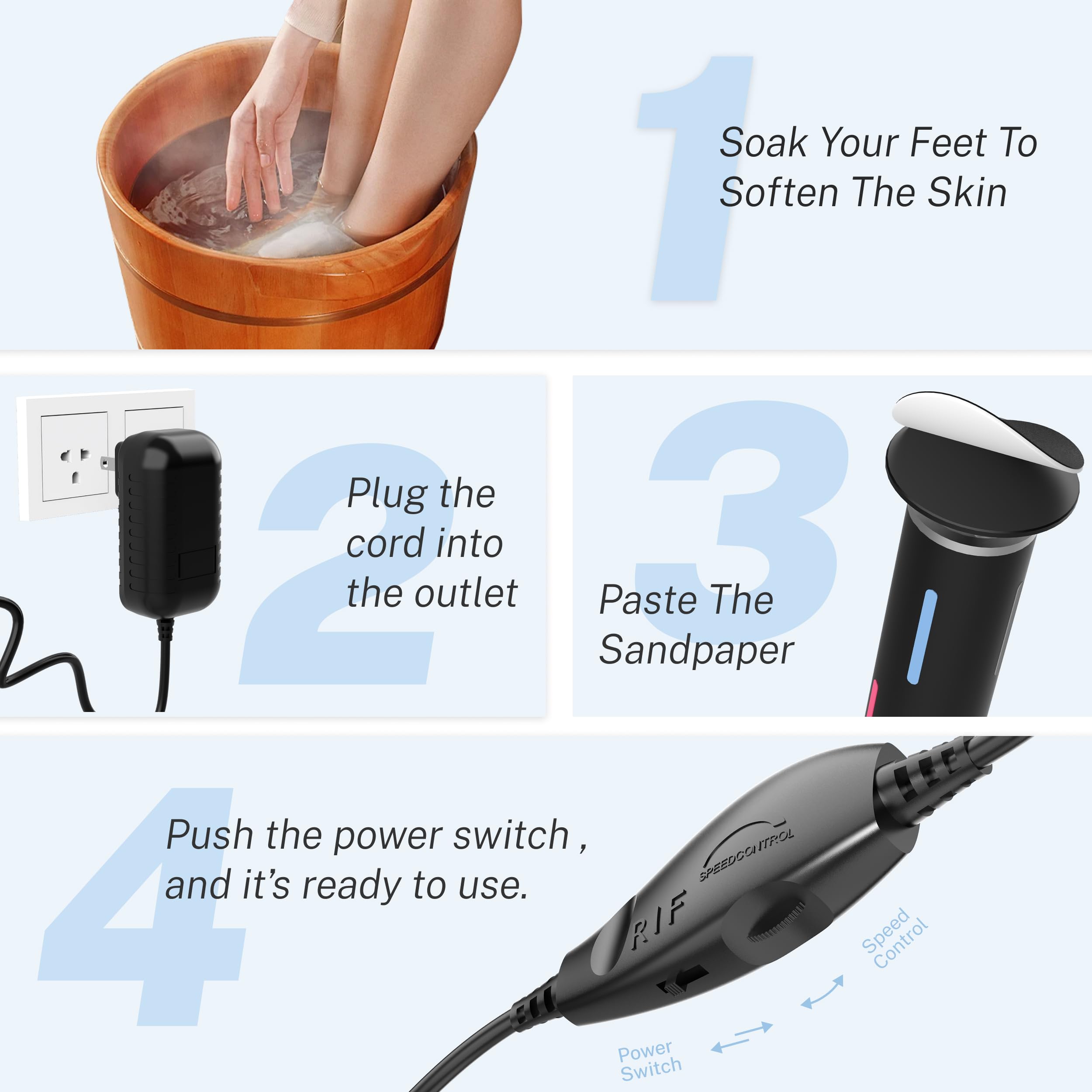 Lima eléctrica para pies, removedor eléctrico de callos para pies, herramienta profesional de pedicura con 80 discos de papel de lija, ajustable de alta velocidad, cuidado del talón seco y agrietado