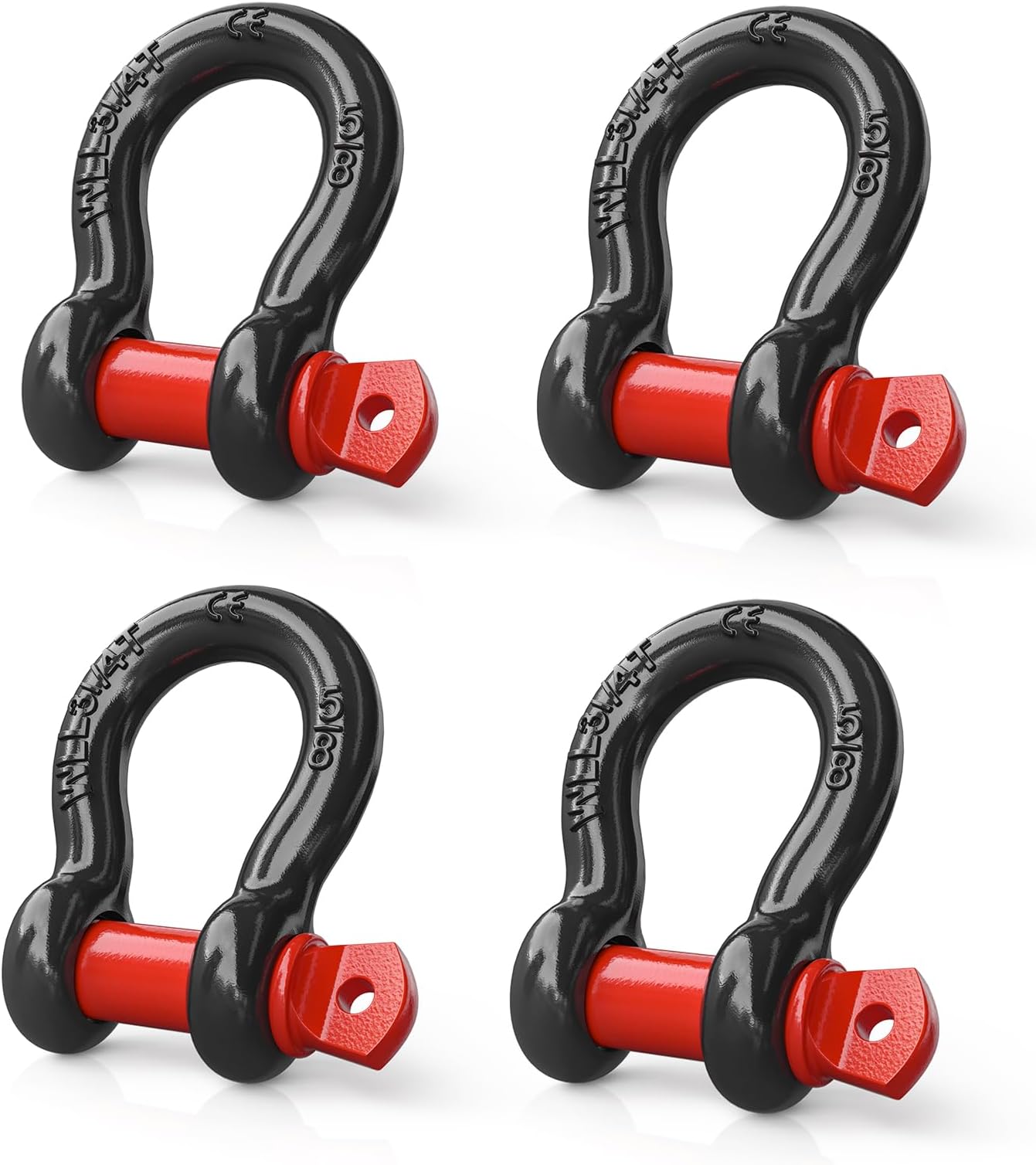 Nilight 4 Pack Small Shackles 5/8" D-Ring Shackle 3.25 Ton (7165 Lbs) Capacity Heavy Duty Off Road Recovery Shackle Kit for Cars and Other Applications for Tie Downs, Black Red