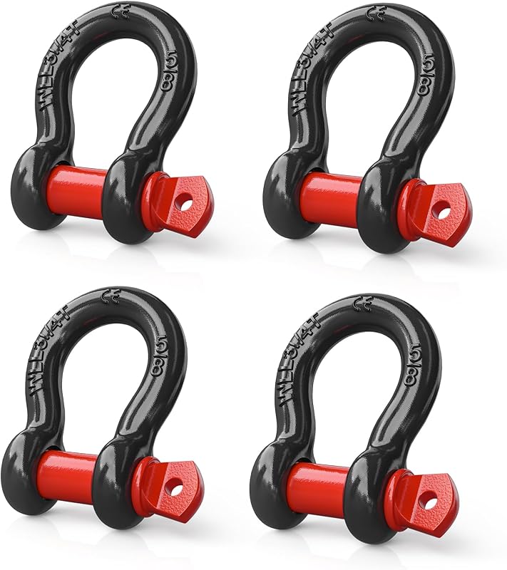 Nilight 4 PCS Small 5/8" D-Ring Shackles | 3.25 Ton (7165 lbs) Capacity Heavy Duty Off-Road Recovery Shackle Kit for Cars and Other Applications for Tie Downs Towing Black & red