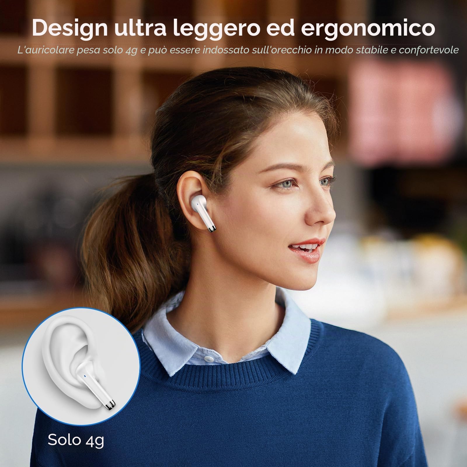 Nuovo Cuffie Bluetooth 5.4, Auricolari Bluetooth in Ear con 4 ENC Microfoni, 40 Ore di Riproduzione, Display LED, IP7 Impermeabile Cuffiette Bluetooth, Cuffie Senza Fili per Sport e Lavoro Bianco