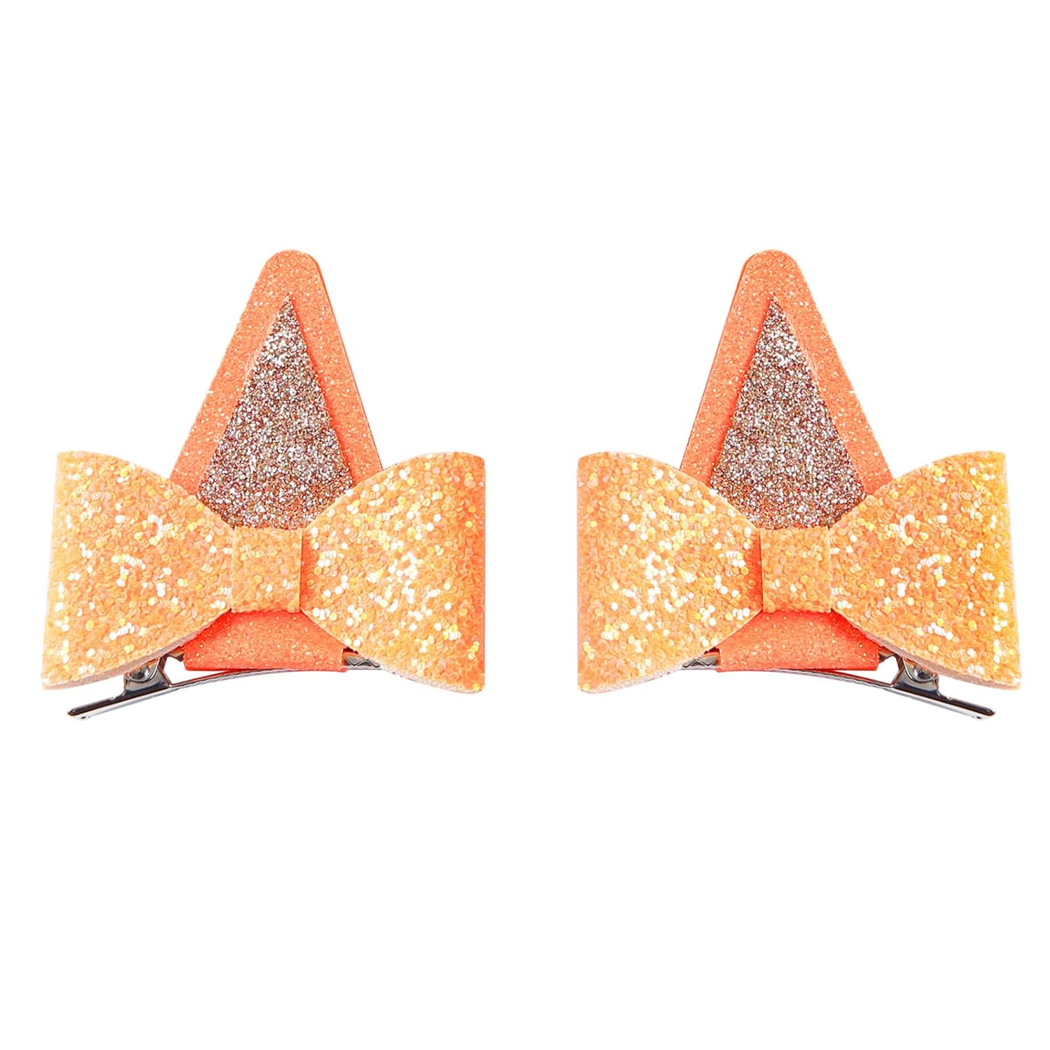1 Pair Orange Dog Ears Hair Clips Kids 2.5in Hair Bow