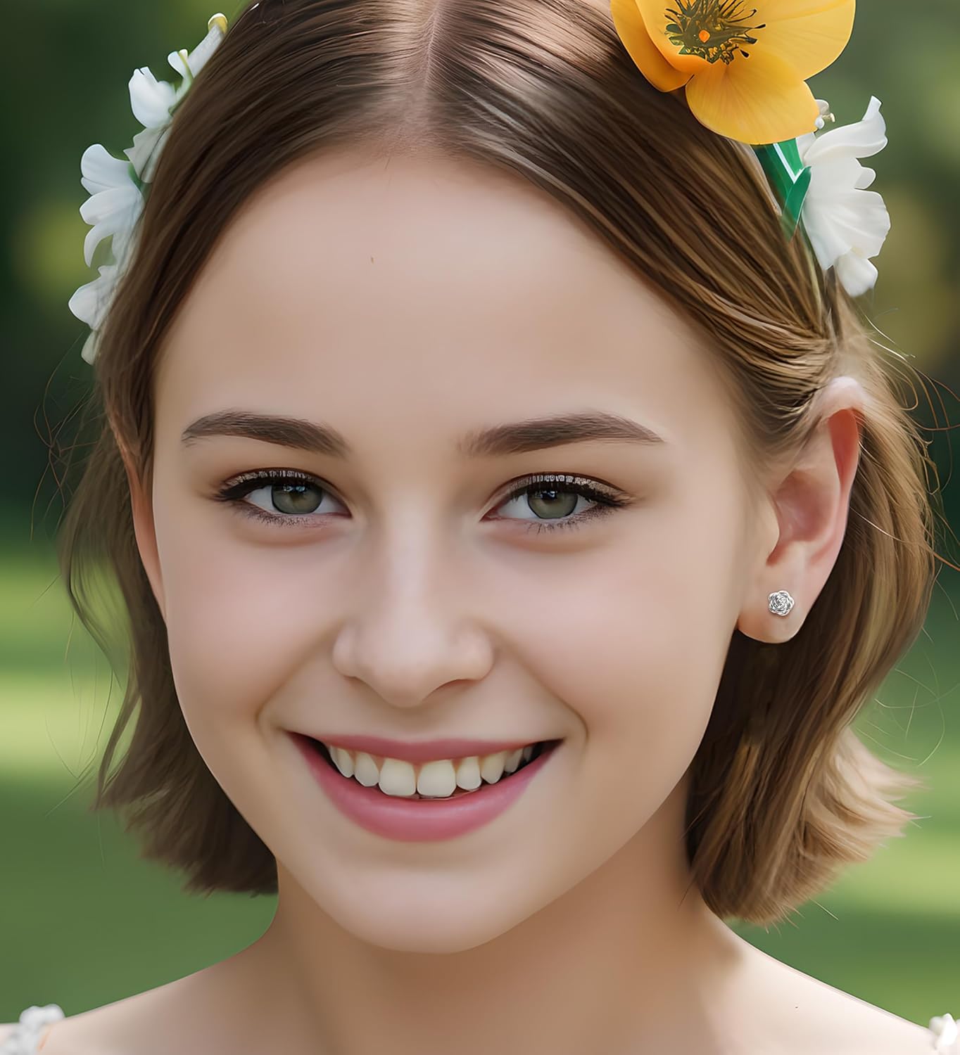 14K Gold Flower Earrings for Women Hypoallergenic Nap Flat Back Rose Flower Stud Earrings for Sensitive Ears Cute Handmade Cartilage Screw Back Earrings Studs - Image 2