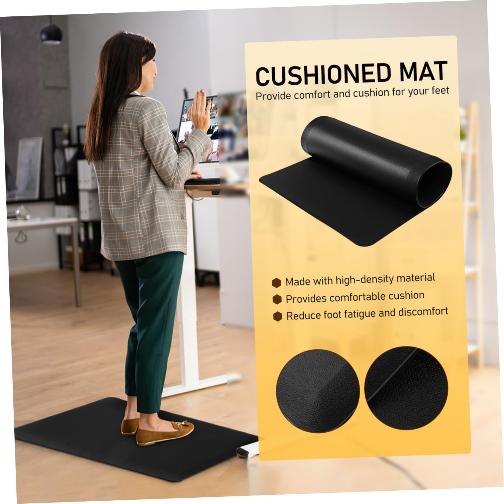 Tappetino Antistatico Nero Anti-fatica in Pvc e Schiuma 44x71x1,2 Cm per Cucina e Ufficio Funzione Multiuso e Resistente per Comfort e Sicurezza