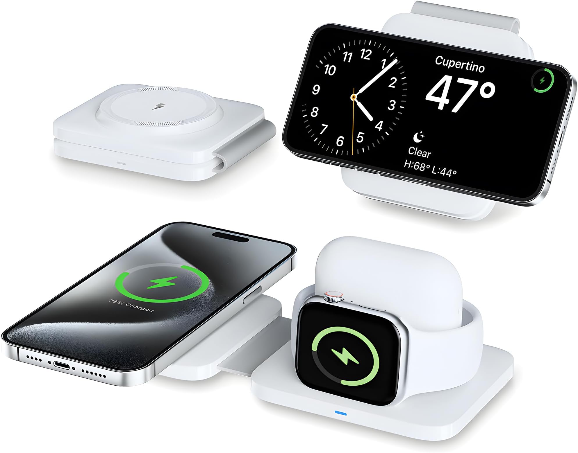 3 in 1 Charging Station for Apple Multiple Devices, Foldable Travel Wireless Charger for iPhone 16/15/14/13/12, for Apple Watch Charger Ultra/10/9/8/7/6/5/4/3, for 4/3/2/Pro