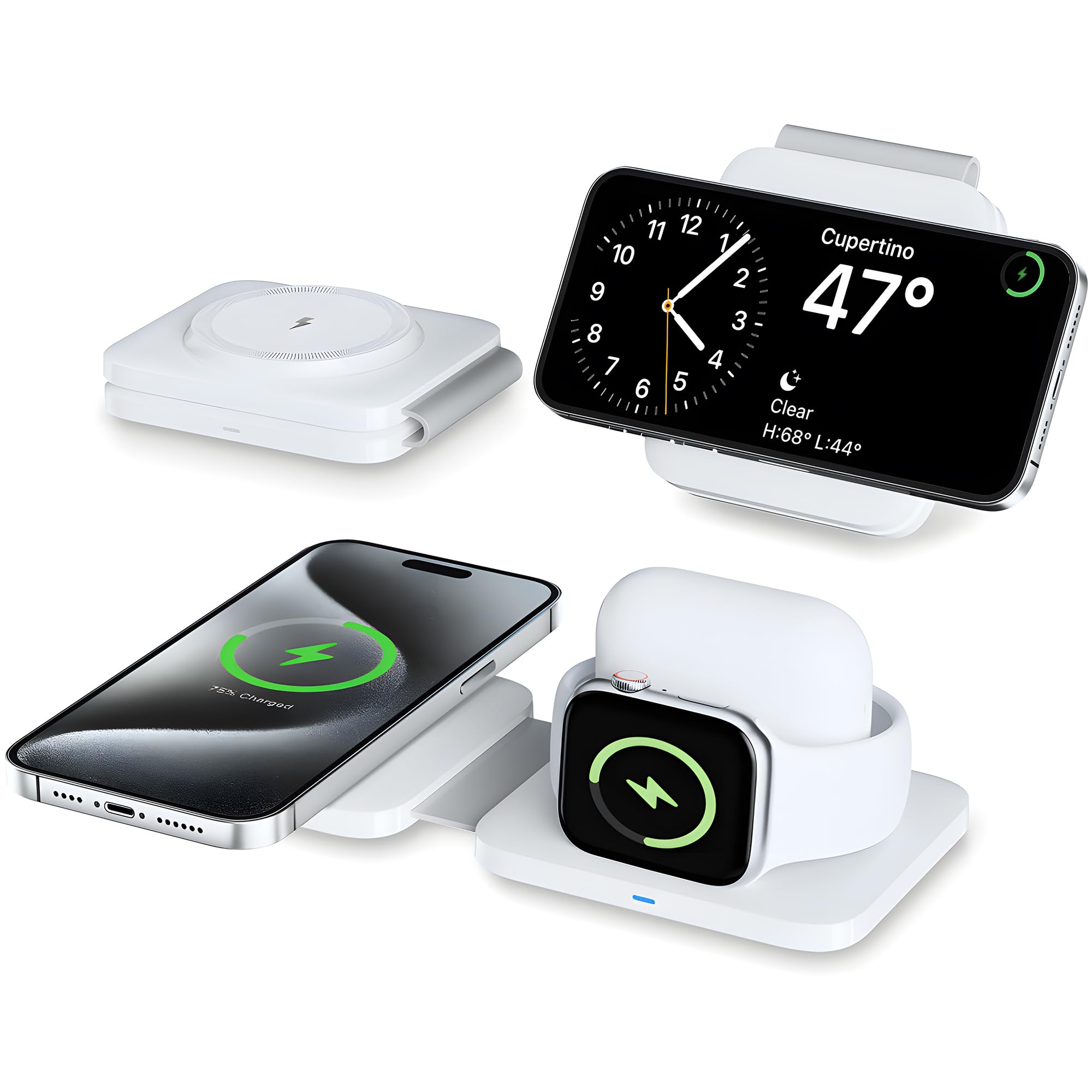 3 in 1 Charging Station for Apple Multiple Devices, Foldable Travel Wireless Charger for iPhone 16/15/14/13/12, for Apple Watch Charger Ultra/10/9/8/7/6/5/4/3, for AirPods 4/3/2/Pro