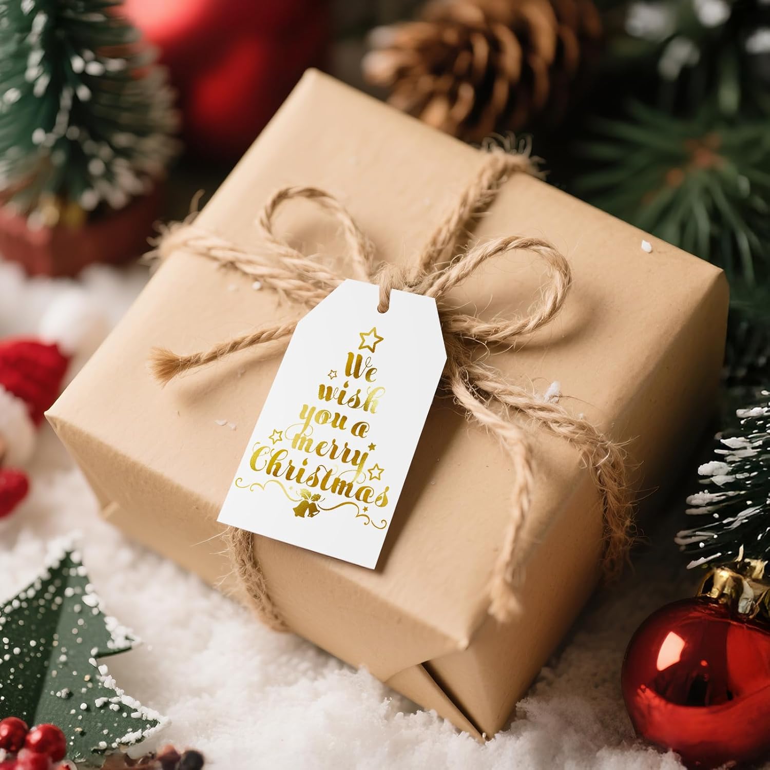 Christmas Gift Tags with String - Holiday Gift Tags Xmas Tag 50Pcs Gold Foil Merry Christmas Paper Tag for Christmas Presents Gift Wrapping Xmas Decorations (Christmas) - Image 5